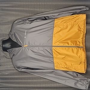 Columbia Men's Large Center Ridge Windbreaker Jacket Grey and Yellow Color Block
